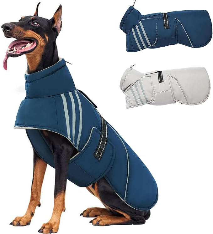 Warm Dog Coat, Reflective Adjustable Dog Jacket, Furry Turtleneck Winter Coat Thicken Dog Fleece Vest, Waterproof Windproof Dog Cold Weather Coats with Buckle for Puppy Small Medium Large Dogs