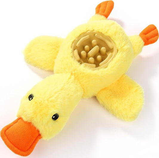 Yellow Duck Plush Dog Toys with Squeaks, Food Hiding Function & Interactive Play - Durable & Fun for Large, Medium & Small Dogs