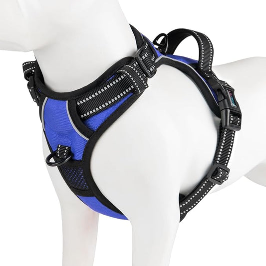 PHOEPET No Pull Dog Harnesses for Small Puppies Reflective Adjustable Front Clip Vest with 2 Metal Leash Attachment Hooks Soft Handle [Over The Head Design](L, Royal Blue)