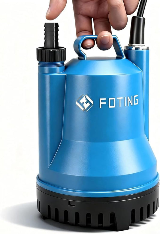 FOTING Sump Pump, 1/4HP 1676GPH Portable Submersible Water Pump for Clean&Dirty Water Removal, Thermoplastic Electric Utility Pump with 10FT Cord for Pool Draining Hot Tub Garden Basement, Blue