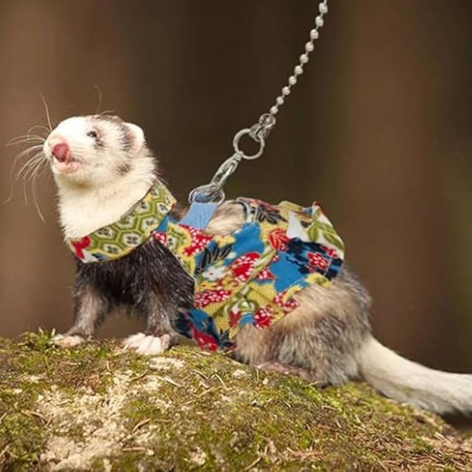 3 Sets Squirrel Leash and Harness Set,Traction Rope Strap, Ferret Harness Vest, Adjustable Flora Small Animal Harness Vest for Ferret, Dwarf Chinchilla, Guinea Pig, Fancy Rat (Small)