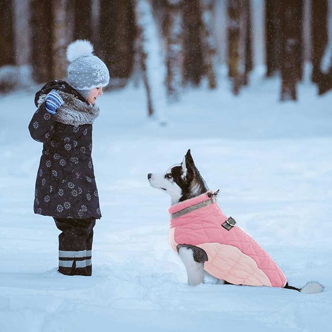 Lelepet Dog Coat Warm Dog Winter Coat Waterproof Dogs Jacket with Harness Built in Reflective Pet Fleece Vest Zip-Up Cold Weather Coats for Small Dogs Turtleneck & Windproof Coats Yorkie Pink S