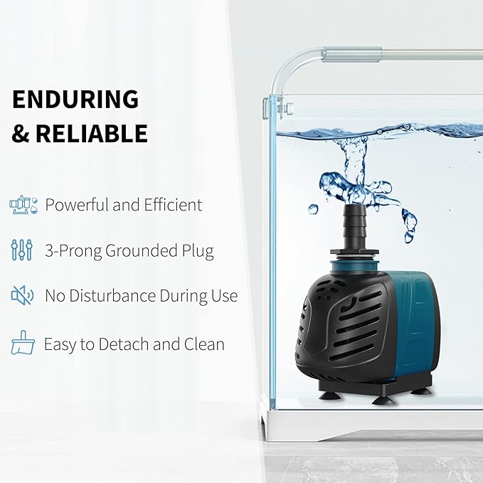 Uniclife Aquarium 550 GPH Submersible and Inline Water Pump 45W 6.5ft High Lift AC 120 V Quiet Compact Return Pump with 6 ft. Power Cord for Fish Tanks Pond Waterfalls Fountains Sumps and Gardens
