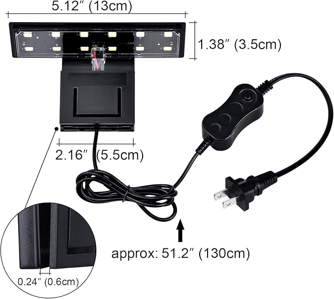 WEAVERBIRD Aquarium Light Fish Tank LED Light 6W 12 LED Planted Clip Lamp for 8-15Inch 6mm Thick Fish Tanks