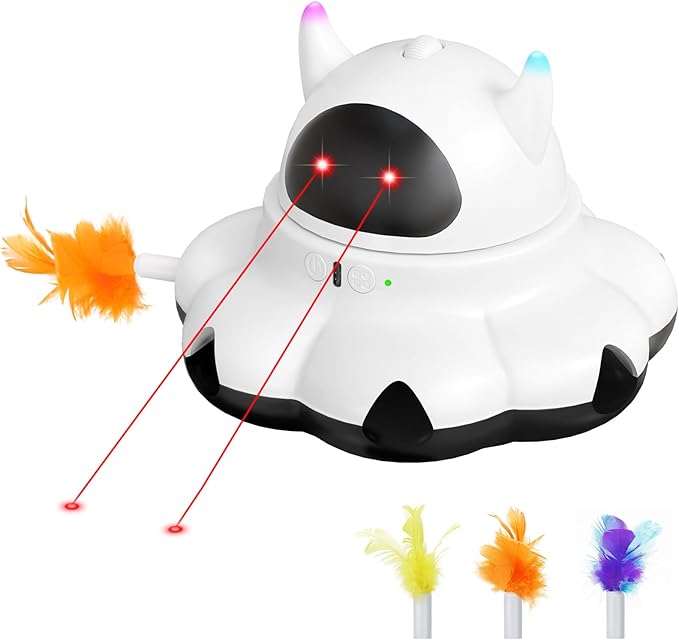 MIKK Cat Laser Feather Toy 2-in-1 Interactive for Indoor Cats Automatic with Remote Control USB-C Rechargeable, No Batteries Needed, Easy Setup, Multi-Cat Use Electronic Kitten Exercise Toy