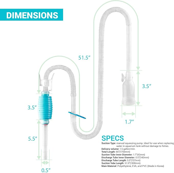 TERA PUMP 2 Pack Fish Tank Gravel Cleaner Siphon for 10-20 Gallon | Manual Water Pump, BPA-Free, Water Change Siphon Hose