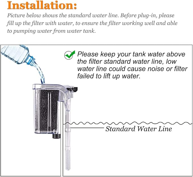 PULACO Ultra Quiet Aquarium Hang on Filter (66GPH 3W), Small Fish Tank Filter for 1 to 5 Gallons Fish Tank