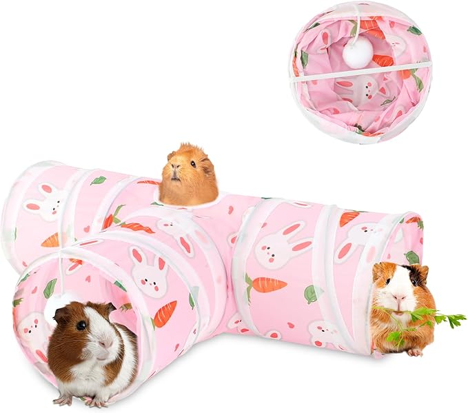 YUEPET 5.9" Guinea Pig Tunnels & Tubes Collapsible Pet 3 Way Play Tunnel Toys Small Animal Hideout Hideaway for Guinea Pig Chinchilla Ferret Hamster Rat(Pink)