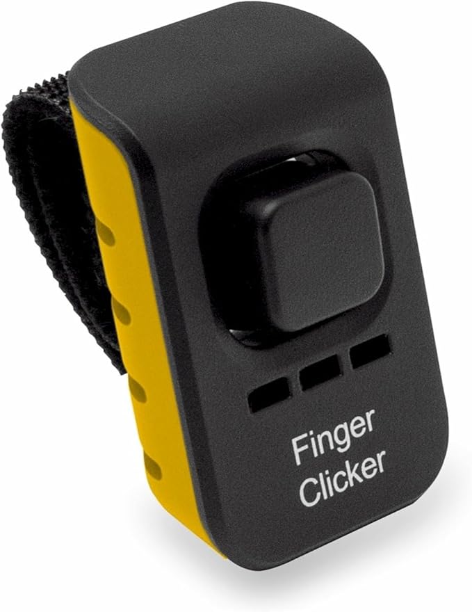 Educator Dog Training Finger Clicker Audible Positive Reinforcement Trainer – Manual Clicker with 4 Adjustable Sound Levels & Velcro Finger Strap – Portable Pet Obedience Training Tool, Yellow