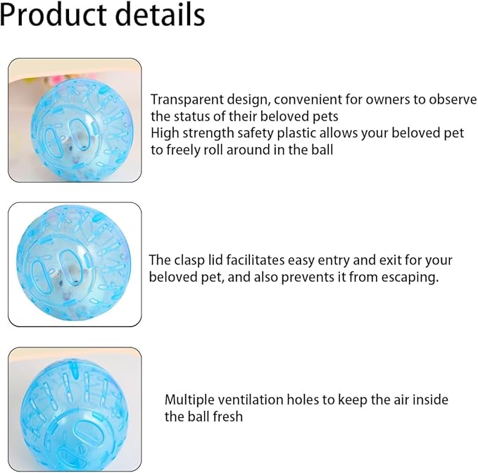 2Pcs 3.94 Inch Rotundity Hamster Balls, Breathable and Sturdy Dwarf Hamster Exercise Balls Running Wheel Gerbil Toys, Small Animals, Portable Small Pet Supplies (Blue and Pink)