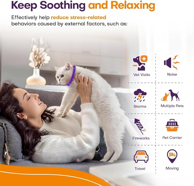 Calming Collar for Cats with Pheromone 4 Pack Cat Calming Collars to Reduce Anxiety & Scratching 30 Days Long-Lasting, Waterproof Cat Calming Collar for Indoor & Outdoor Adjustable Cat Calm Collars