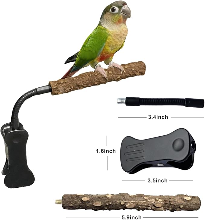Parrot Bird Perch Stand with Clip,Adjustable & Portable Parrot Stand,Bird Training Stand for Cockatiels, Conures, Lovebirds and Medium & Small Parrots(Rough)