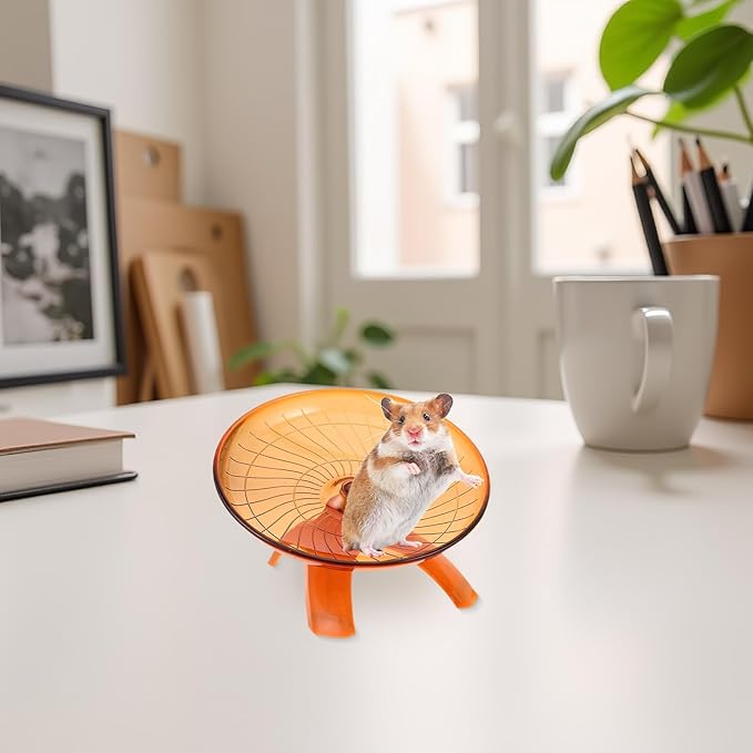 Silent Pet Running Wheel for Hamsters and Small Animals – Quiet Flying Saucer Exercise Wheel with Non-Slip Surface, Suitable for Gerbils, Mice, Hedgehogs, Small Pets, Orange