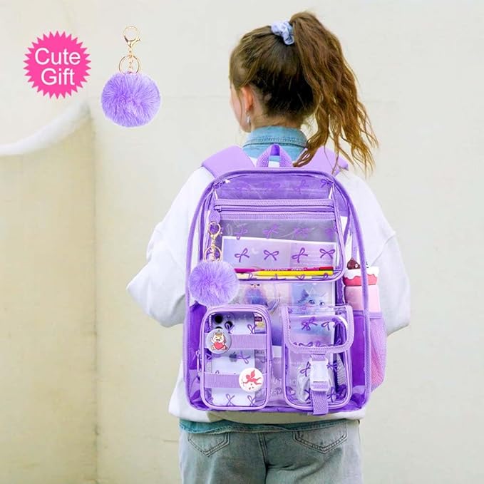 CCJPX 3Pcs Clear Backpack for Girls, School Transparent Bookbag, Heavy Duty See Through Backpacks for Teens Elementary