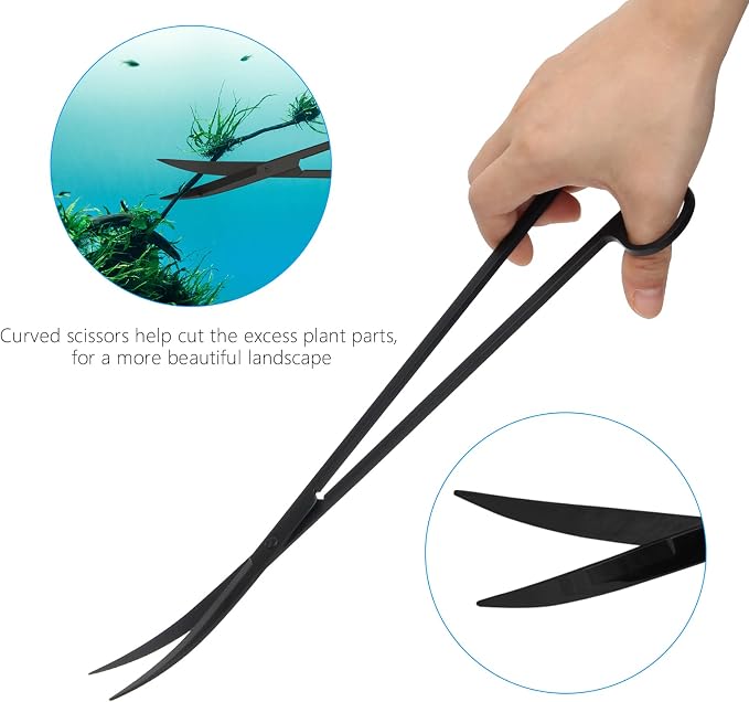 15" Aquarium Aquascape Tools Kit 4P Stainless Steel Aquascaping Set | 4in1 Extra Long Full Metal Design, Scissors, 2P Tweezers And Sand Spatula, For Trimming Plants, Arranging Sand And Aquascape