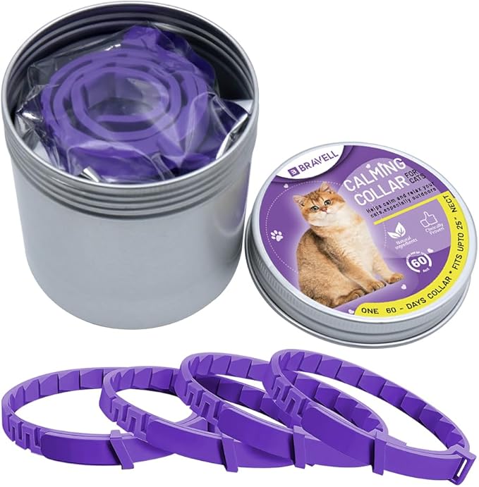 Calming Pheromone Collar for Cats, 4-Pack, Adjustable, Long-Lasting 60-Day Stress & Anxiety Relief, Noise Reduces & Anxiety Separation, Purple