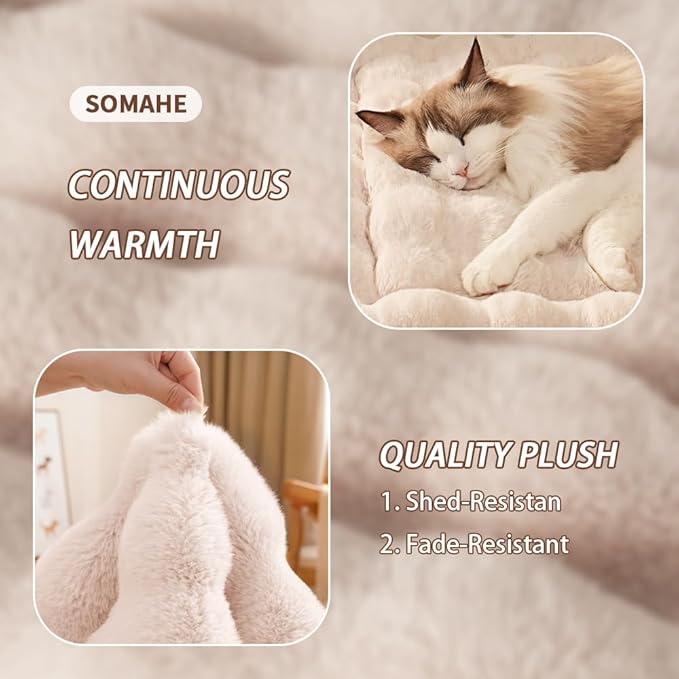 SOMAHE Cat Bed Mat, Soft Plush Faux Fur Kneading Pet Bed, Machine Washable Cat Sleeping Pad for Indoor Cats & Kittens, Non-Slip Fluffy Cat Rug for Couch Sofa Floor, 23x15 Inch White