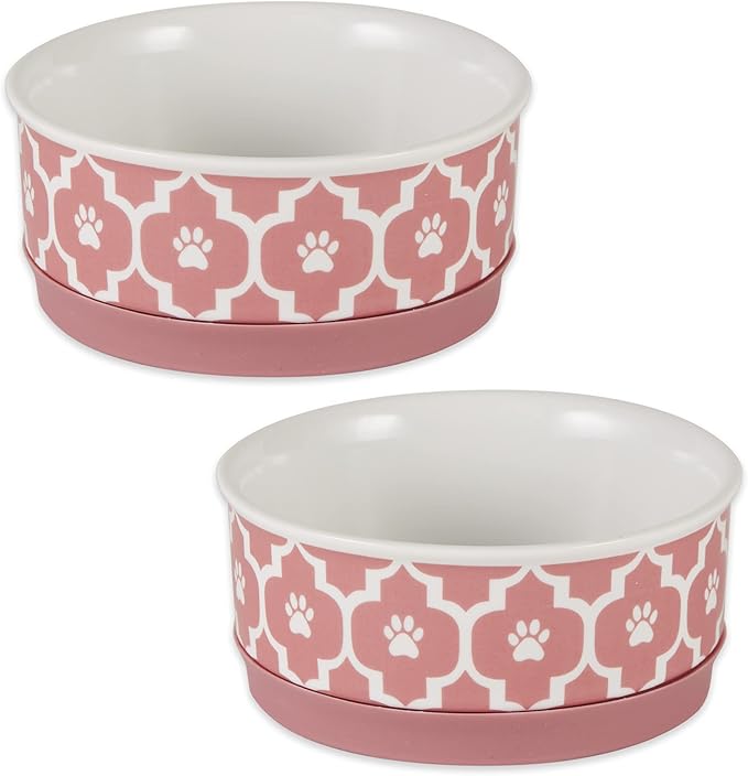 Bone Dry Lattice Collection Pet Bowl & Canister, Small Set, 4.25x2 inches, Rose, 2 Piece
