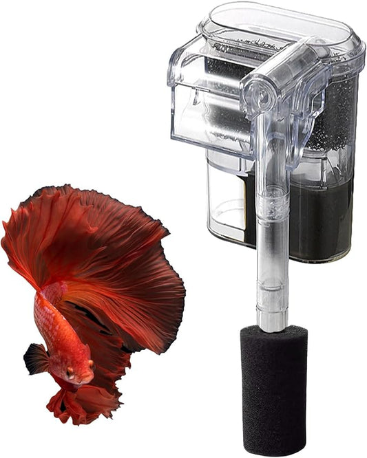 Quiet Hang on Aquarium Filter for Betta, Slim HOB Fish tank Filter for 3-10 Gal Planted Aquariums & Aquascaping with 1 Pre-Filter Sponge ，Adjustable Flow，250L/H