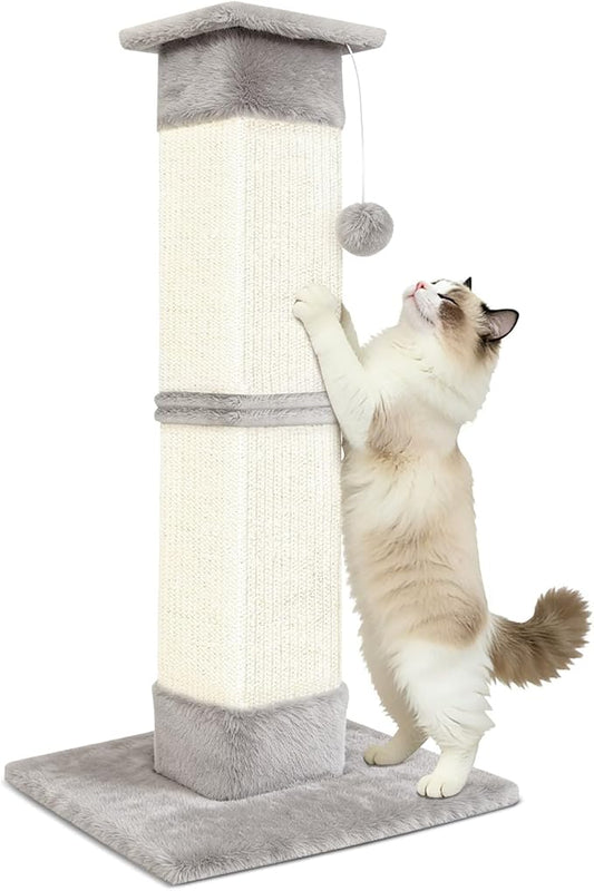 Cat Scratching Post 33 inch for Indoor Cats, Sisal Cat Scratcher, Vertical Posts with Dangling Ball, High Cat Scratch Post, Cat Tree for Full-Body Stretching, Protect Your Furniture, Light Grey