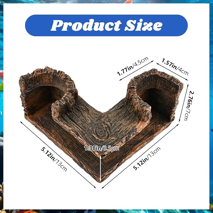 Aquarium Corner Cave - Fish Tank Cave for Corners - Betta Hideout | Natural-Looking Wood-Like, Fish Hideout for Aquarium,90° Corner Fish Cave Viewing Tunnels,5.1” x 2” x 2.7”