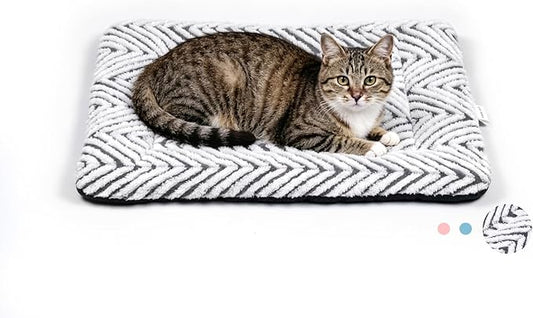 Mora Pets Cat Bed for Indoor Cats & Small Dogs Washable Cat Mat Soft Fluffy Dog Crate Kennel Carrier Pad Flat Cat Bed with Anti-Slip Bottom for Pet Cage Travel Sleeping Chevron Grey 22x13