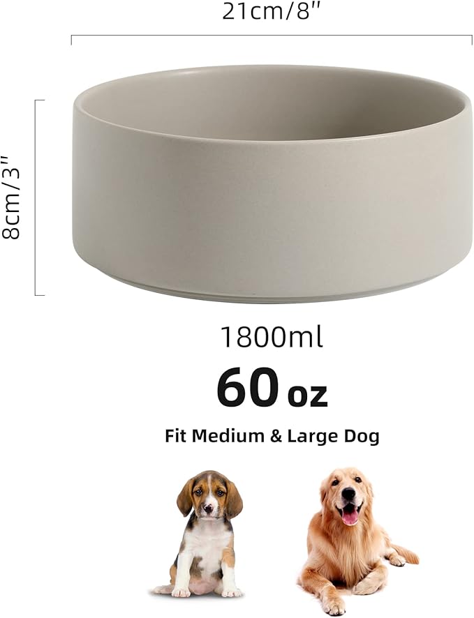 Havniva 8.3” Dog Bowl Ceramic Dog Food and Water Bowl, Durable Dog Water Bowl with Non-Slip Rubber Base Large Capacity Feeding Dishes for Large Dogs