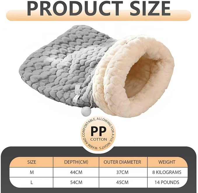 Cat Winter Sleeping Bag Soft Warm Cozy Pet Bed Sack for Indoor Cats or Small Dogs Durable Washable Sleeping Pad (Beige, Large)