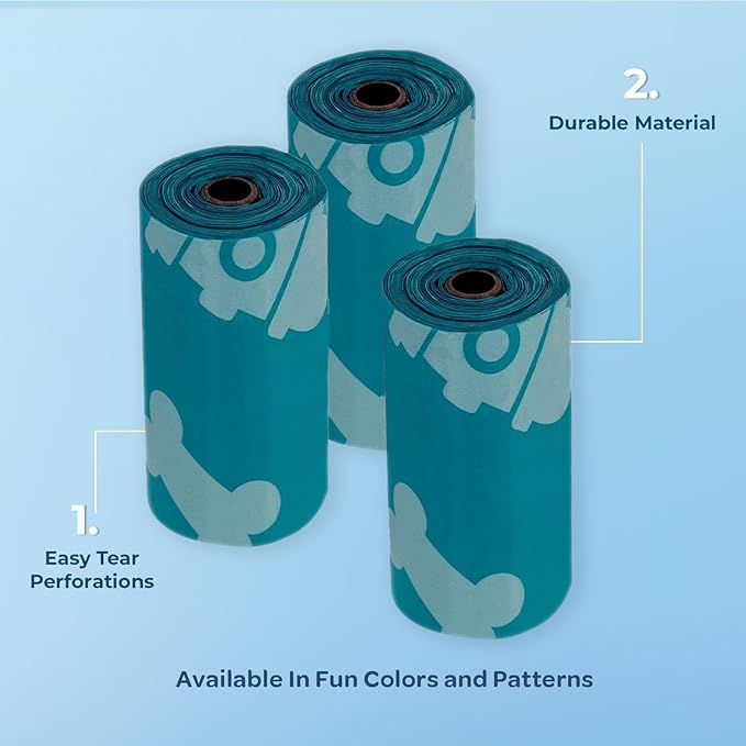Best Pet Supplies Dog Poop Bags for Waste Refuse Cleanup, Doggy Roll Replacements for Outdoor Puppy Walking and Travel, Leak Proof and Tear Resistant, Thick Plastic - Turquoise, 240 Bags