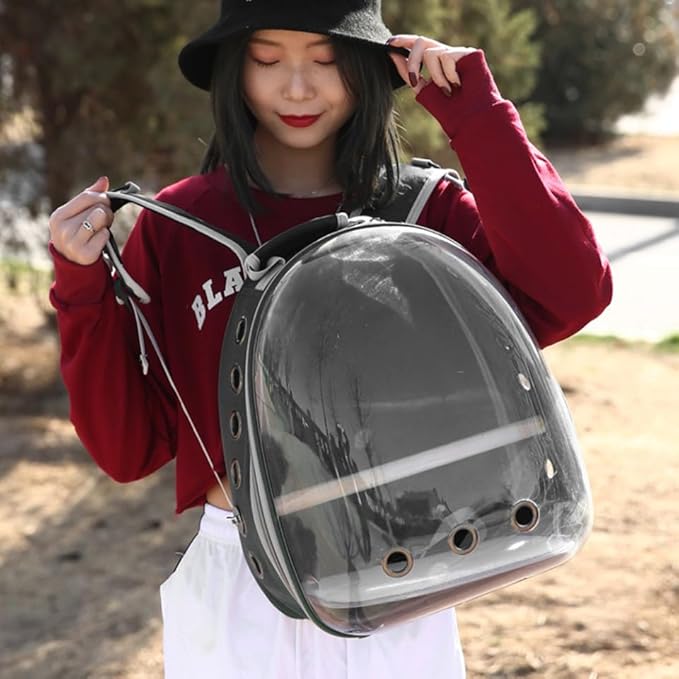 MERRYHAPY Portable Parrot Backpack with Transparent Window and Wooden Bar Breathable Pet Carrier for Outdoor Travel Black Comfortable Design for Birds and Pets