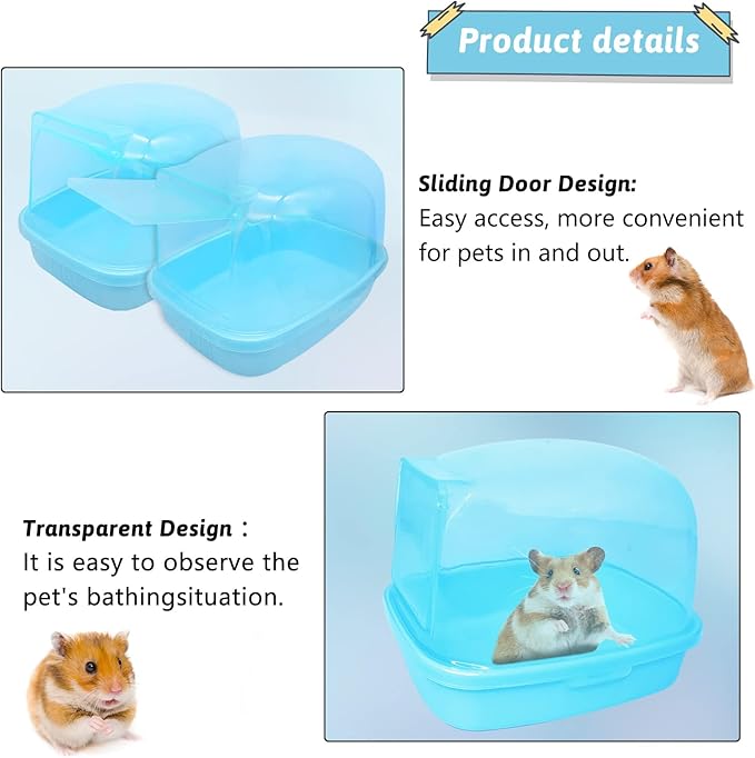 Hamiledyi Hamster Bathtub Dwarf Hamster Bathroom Sand Bath Container Chinchilla Sauna Room Plastic Sand Bath Box House for Gerbils Hedgehog Mice or Other Small Pets Animals(Blue,Large Size)