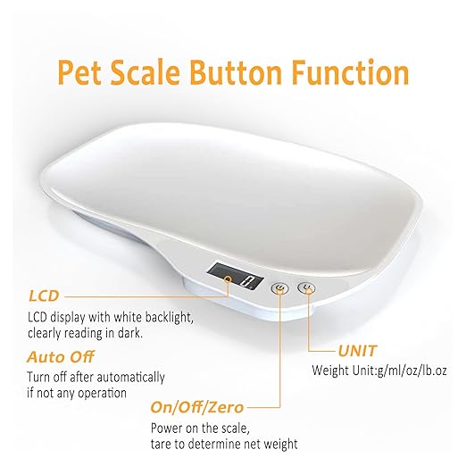Small Animal Digital Scale,14 x 10 Pet Scale with LCD Display, Puppy Scale (Max 33lbs), Electronic Kitchen Food Scale, for Weighing Kitten, Puppies, Hamster, Newborn Pets (White)