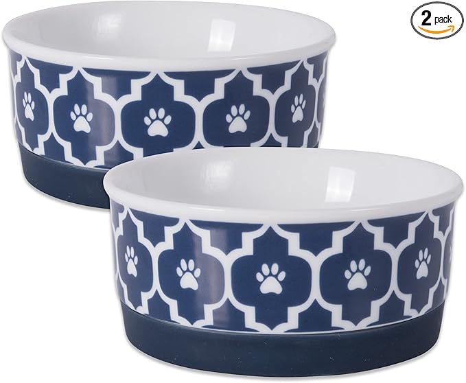 Bone Dry Lattice Collection Pet Bowl & Canister, Small Set, 4.25x2", Nautical Blue, 2 Count