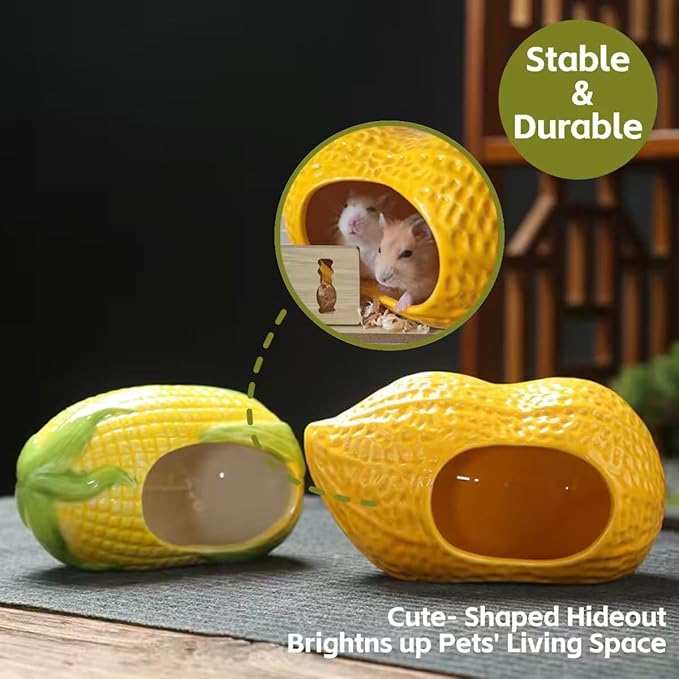 Ceramic Hamster Bed Cute Cooling Hideout for Small Pet Multi-Size Habitat Decor Cage Accessories for Gerbil Axolotl (Brown-Pinecone)