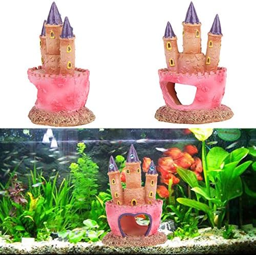 Cute Cartoon Aquarium Castle Decor, Pink Fairy Castle Ornament for Fish Tank, Small Fish Shrimp Hide Caves House Hideouts for Shrimp Crab Betta Cichlids Tank