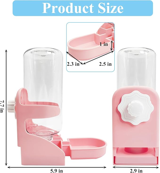 kathson Rabbit Water Dispenser for Cage 17 Oz Hanging Guinea Pig Water Bottle No Drip Gravity Automatic Bunny Water Bottle No Leak Small Animal Water Bottle for Chinchilla Ferret Hamster（Pink）