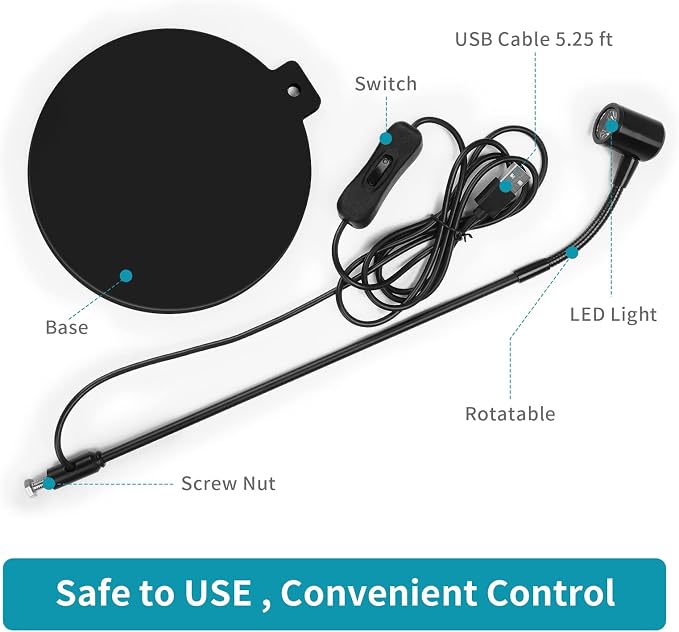Oltraman LED Aquarium Light, 3W USB Powered Fish Tank Plant Lamp with Black Base Board for 360 Betta Fish Bowl, Potted Plants, Succulents, Miniature Landscape