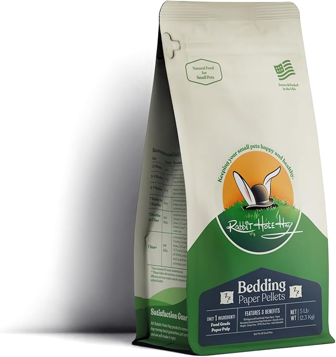 Rabbit Hole Hay - Ultra Premium Paper Pellet Bedding, White, 5 lb Bag, for Small Pets - Dust-Free & Safe
