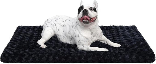 Washable Dog Bed Mat Crate Pad Soft Fluffy Pet Kennel Beds Dog Sleeping Mattress for Large Jumbo Medium Small Dogs, 30 x 19 Inch, Black