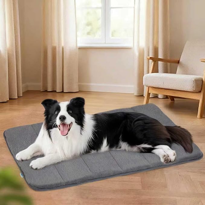 Dog Crate Pad for Large Dog - 35x23 Memory Foam Dog Bed, Washable & Anti-Slip Dog Bed Mat, Ultra Soft Kennel Pad for Dogs Cozy Sleeping Mat, Grey