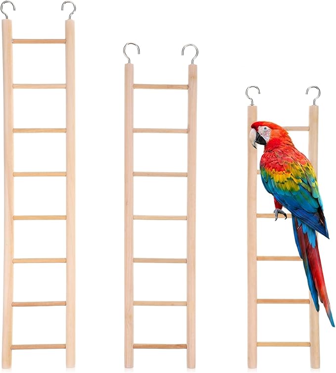3 Pcs Bird Ladder Natural Wooden Bird Cage Ladder Set 6 Step/7 Step/8 Step Birds Cage Accessories Climbing Toys Wood Perch for Parrots Parakeets Cockatoo Lovebirds