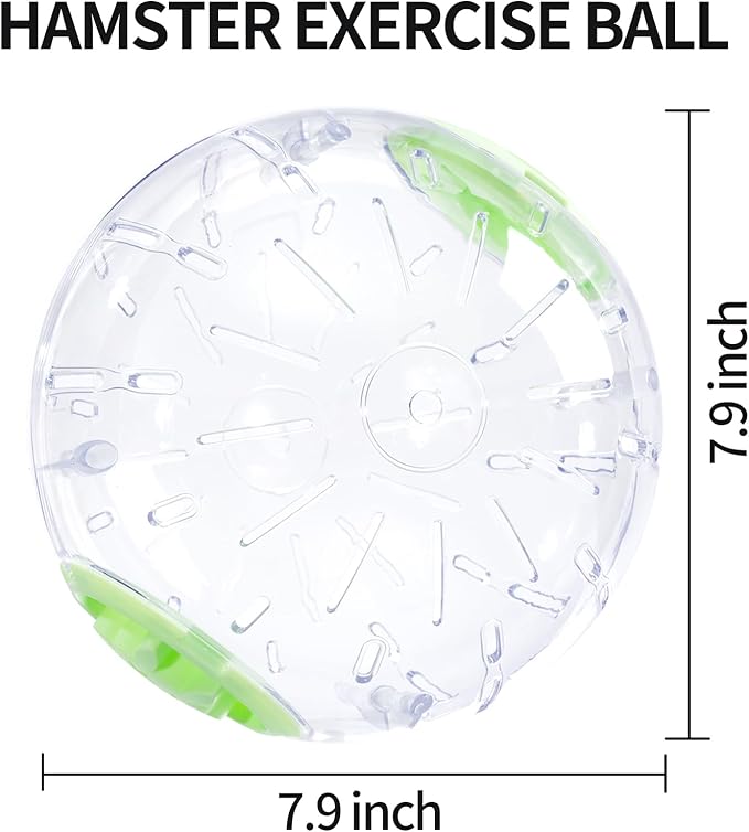 7.9 Inch Hamster Ball, Running Ball Toy, Transparent, Breathable, Promote Exercise Health, Reduce Stress, Easy to Clean, Hamster Accessory, for Syrian Dwarf Hamster, Gerbils, Mice, Small Pets, Green