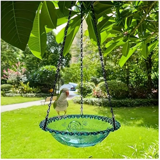 Hanging Blue Bird Bath & Feeder - Outdoor Bowl with Tray for Garden, Patio & Backyard Decor - Gift for Bird Lovers