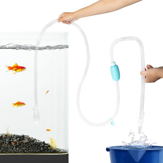 TERA PUMP Exceptionally Long Hose 120 in, Water Flow Controller | Two Filter Nozzles/Secure Clip/Siphon Vacuum Aquarium Gravel (Long Nozzle) N Sand Cleaner (Short Nozzle) - BPA Free