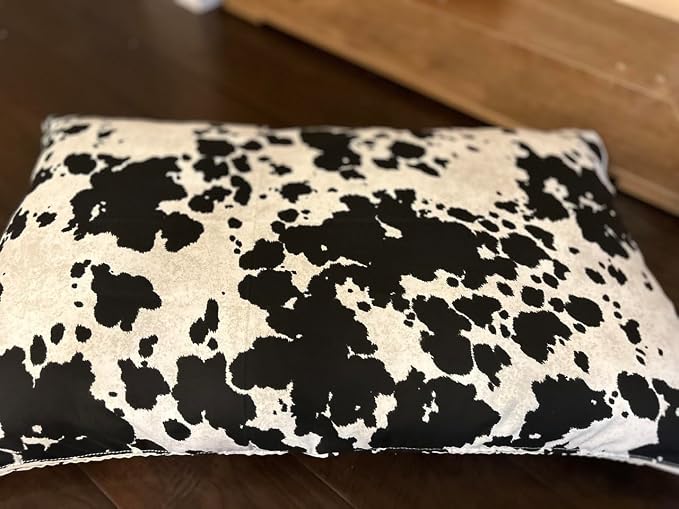 Natural Cotton Canvas Dog Bed – Raw Cotton Filled Pet Cushion Insert, Breathable Eco-Friendly Dog Mattress, Durable Washable Cover with Zipper (Cow Print Black White, Small 36"x22"x3")