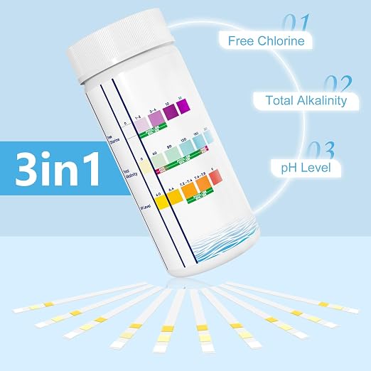 DIP&GO Pool and Spa Test Strips - 125 Test Strips for Pool and Hot Tub | Pool Test Kit for pH, Total Alkalinity, Free Chlorine