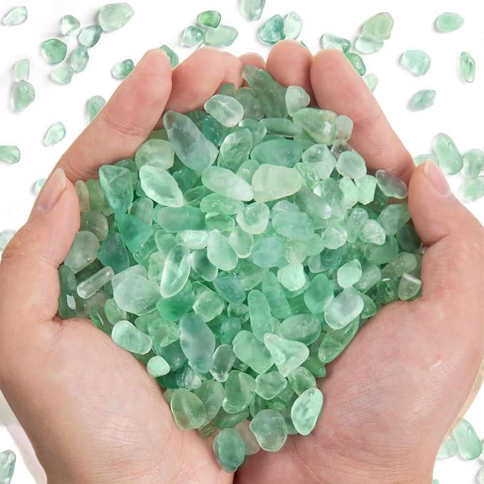 WAYBER Natural Crushed Green Fluorite Gemstone, Decorative Pebbles, 2 Lbs | Toxin-Free, Fade-Resistant, Ideal for Reiki Healing, DIY Crafts, Vase Filler, Aquarium & Bonsai Decoration