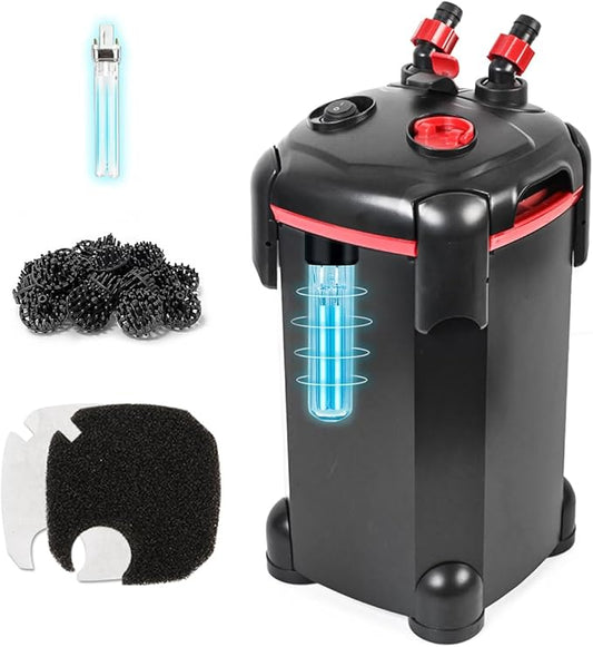 PONDFORSE Canister Filter, External Aquarium Filter Ultra-Quiet Water Circulation Cleaning Machine with Media for Fish Tanks and Aquariums