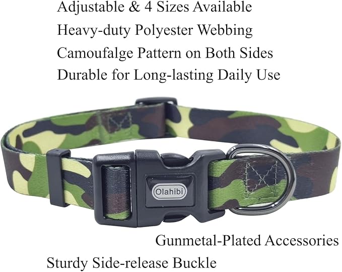 Dog Collar Leash Set, Camouflage Pattern, Polyester Material, Adjustable Collar and 5ft Matching Leash, for Medium Dogs.(M, Camo)