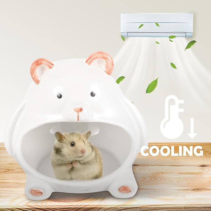 Ipetboom Ceramic Hamster House Small Animal Pet Hideout Bear Shape Ceramic Cool Nest Hamster Bath House Cave Mini Hut Cage for Chinchilla Gerbils Hedgehog